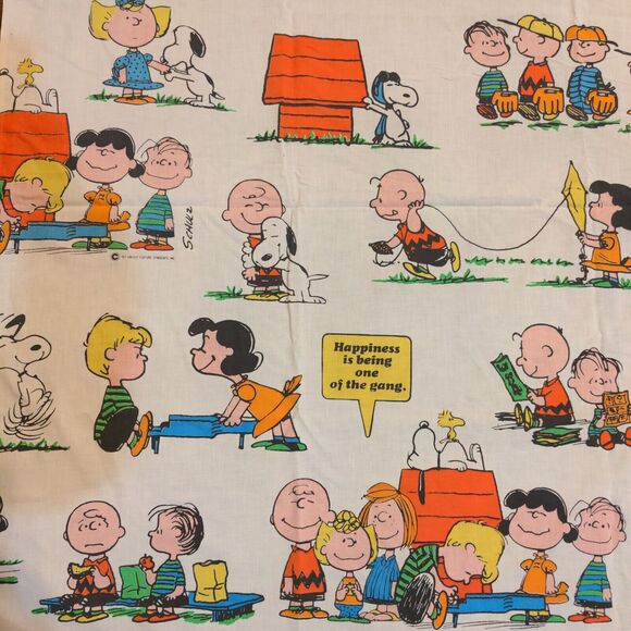 Peanuts United Feature Syndicate Flat Sheet Multi Twin Size 93x65 Muslin Vintage - Picture 3 of 5